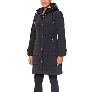Vince Camuto Womens Down Hooded Duffle Jacket Coat Black Large New